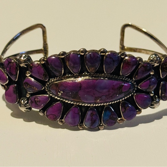 Vintage Navajo Sterling Silver Cuff Bracelet Purple Mohave...